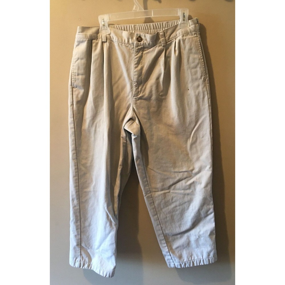L.L. Bean Plaid Flannel Lined Comfort Waist Pants Beige Khaki Sz 34x27 Men's